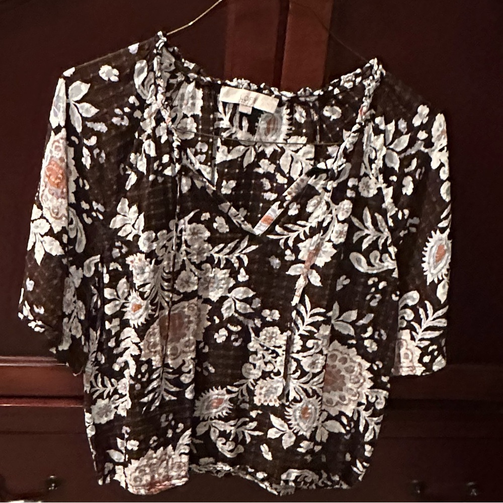 LOFT Dark Brown Floral Blouse